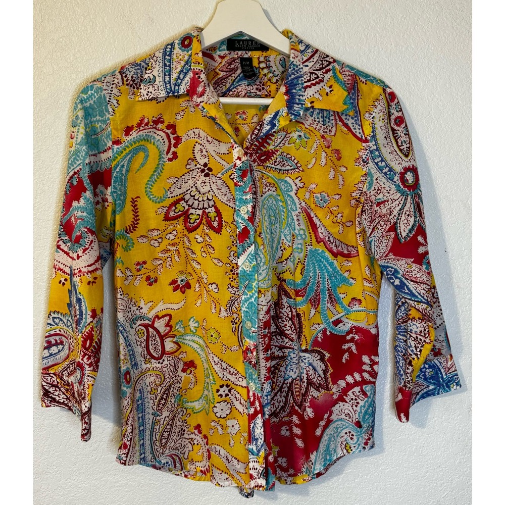 Lauren Ralph Lauren Women's Long Sleeve Paisley & Floral Blouse Petite Medium